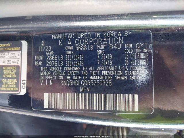 2024 Kia Sorento Hybrid Ex მანქანა იყიდება აუქციონზე, vin: KNDRHDLG0R5259328, აუქციონის ნომერი: 45819260