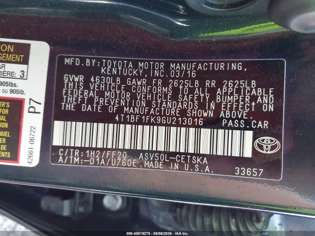 Toyota CAMRY SE 2016 4T1BF1FK9GU213016 Image 9