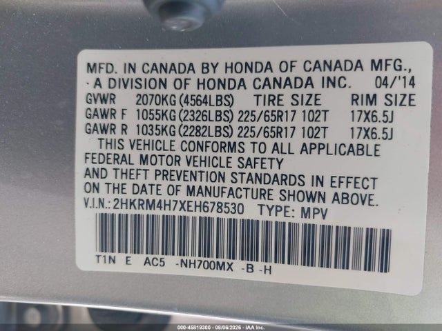 Honda Cr-v Ex-l 2014 2HKRM4H7XEH678530 Image 9