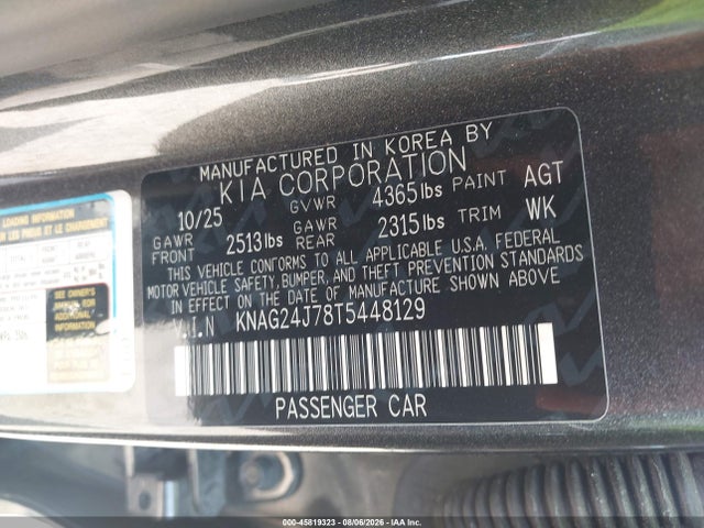 KNAG24J78T5448129 KIA K5 Lxs Fwd
