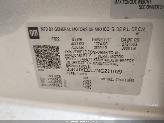 3GCUYEEL7NG211029 Chevrolet Silverado 1500 Ltd 4wd Short Bed Rst