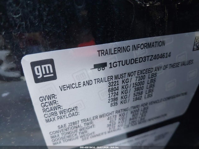 Продаж на аукціоні авто 2026 Gmc Sierra 1500 , Short Bed, Slt, 4wd, vin: 1GTUUDED3TZ404614, номер лоту: 45819414