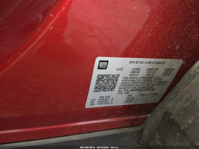 Продажа на аукционе авто 2025 Chevrolet Trax Fwd Lt, vin: KL77LHEP6SC239240, номер лота: 45819416