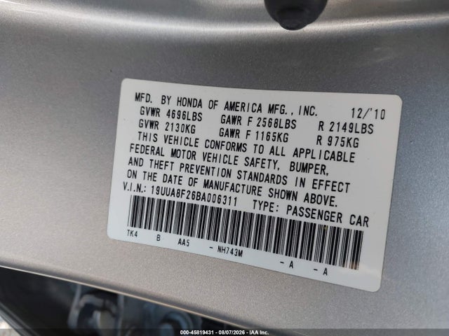 Продаж на аукціоні авто 2011 Acura Tl 3.5, vin: 19UUA8F26BA006311, номер лоту: 45819431