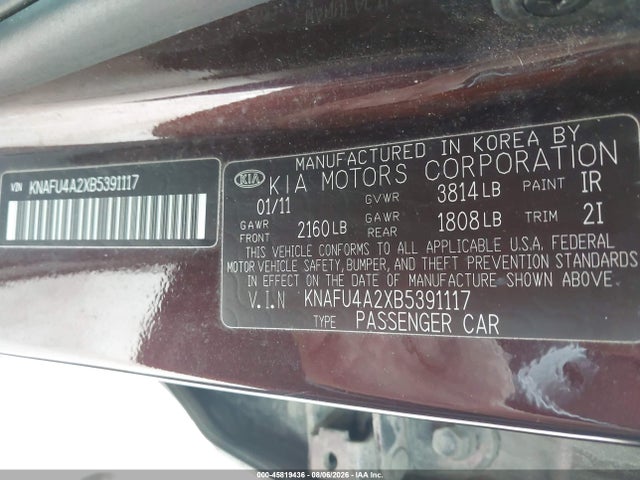 Продажа на аукционе авто 2011 Kia Forte Ex, vin: KNAFU4A2XB5391117, номер лота: 45819436