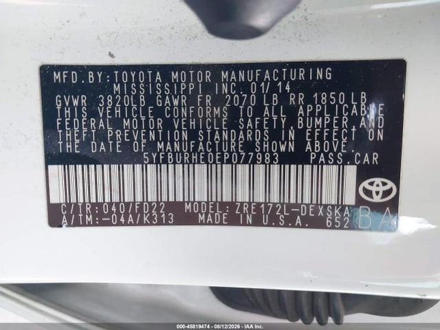 Toyota Corolla S Plus 2014 5YFBURHE0EP077983 Image 9
