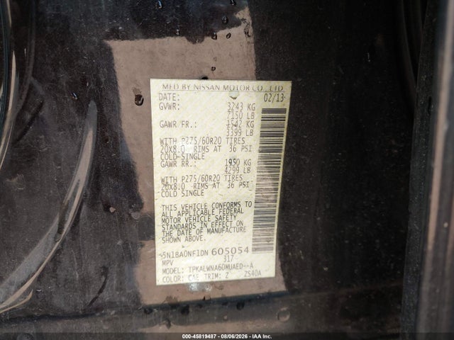 45819487 :رقم المزاد ، 5N1BA0NF1DN605054 vin ، 2013 Nissan Armada Platinum مزاد بيع
