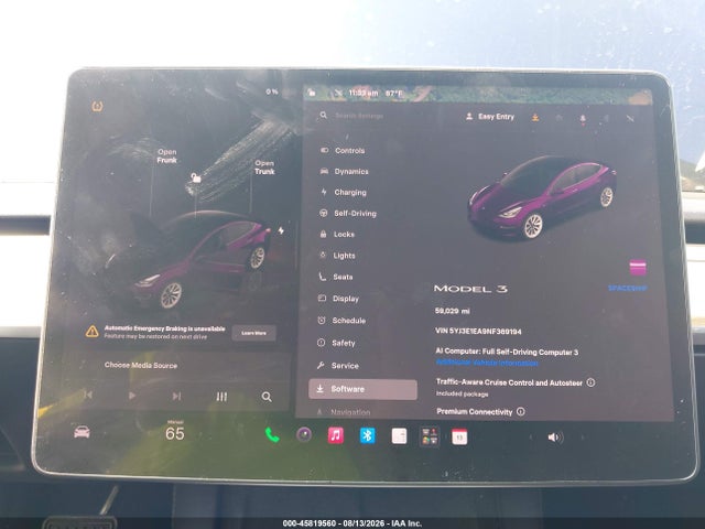 45819560 :رقم المزاد ، 5YJ3E1EA9NF369194 vin ، 2022 Tesla Model 3 Rear-wheel Drive مزاد بيع