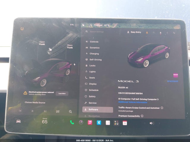 45819560 :رقم المزاد ، 5YJ3E1EA9NF369194 vin ، 2022 Tesla Model 3 Rear-wheel Drive مزاد بيع