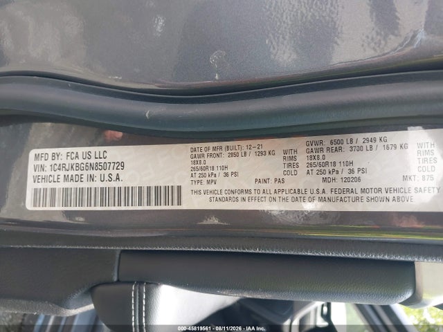 Продажа на аукционе авто 2022 Jeep Grand Cherokee L Limited 4x4, vin: 1C4RJKBG6N8507729, номер лота: 45819561