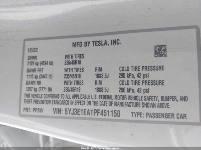Tesla Model 3 Rear-wheel Drive 2023 5YJ3E1EA1PF451150 Image 9