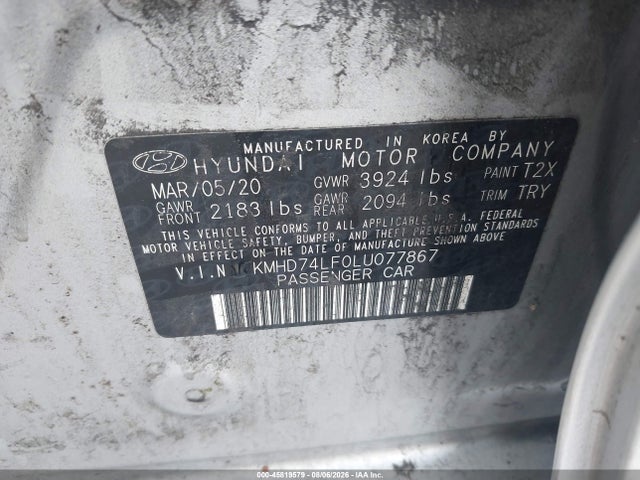 Hyundai ELANTRA SE 2020 KMHD74LF0LU077867 Image 9
