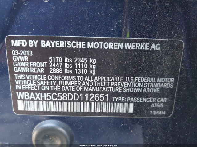 Aukcja sprzedaży 2013 Bmw 528i Xdrive, vin: WBAXH5C58DD112651, numer aukcji: 45819583