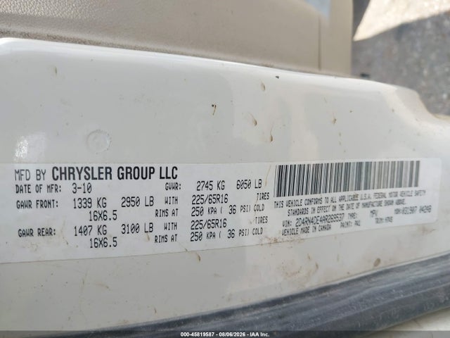 45819587 :رقم المزاد ، 2D4RN4DE4AR269537 vin ، 2010 Dodge Grand Caravan Se مزاد بيع