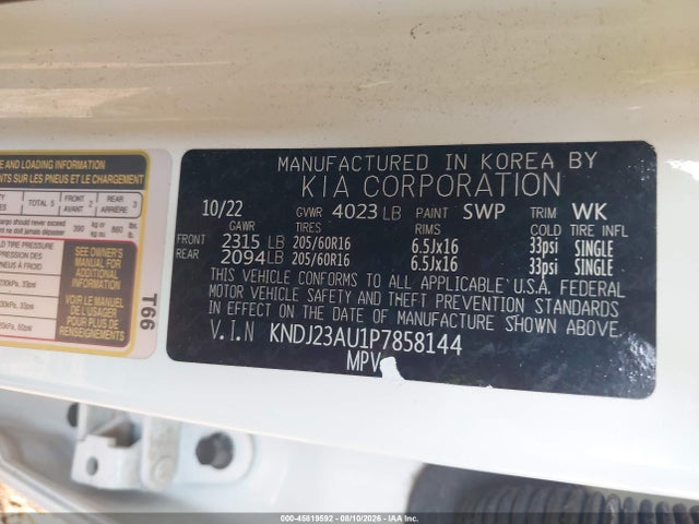 Aukcja sprzedaży 2023 Kia Soul Lx, vin: KNDJ23AU1P7858144, numer aukcji: 45819592