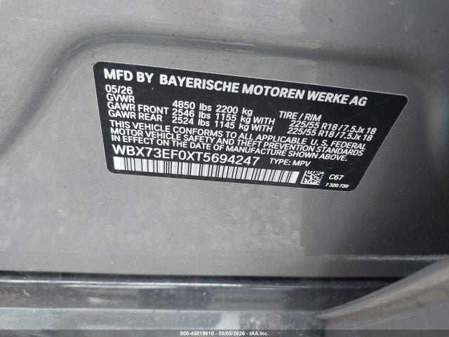 45819610 :رقم المزاد ، WBX73EF0XT5694247 vin ، 2026 Bmw X1 Xdrive28i مزاد بيع