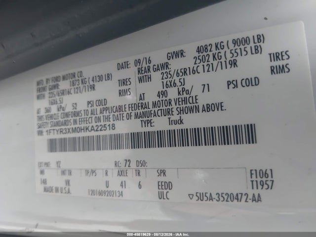 1FTYR3XM0HKA22518 Ford Transit-250