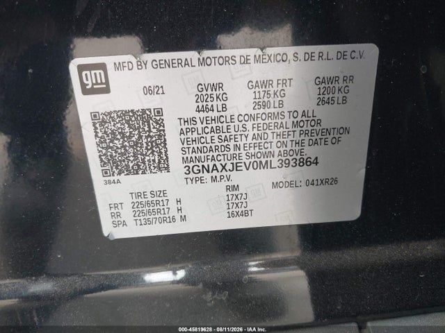 3GNAXJEV0ML393864 Chevrolet Equinox Fwd 2fl