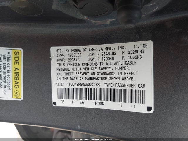 Aukcja sprzedaży 2010 Acura Tl 3.7, vin: 19UUA9F56AA002368, numer aukcji: 45819644
