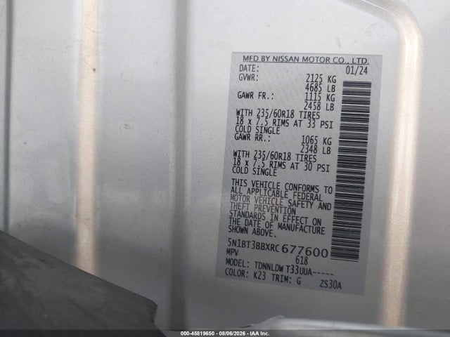 Auction sale of the 2024 Nissan Rogue Sv Intelligent Awd, vin: 5N1BT3BBXRC677600, lot number: 45819650