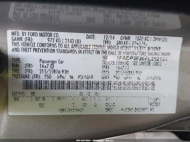 Продажа на аукционе авто 2015 Ford Focus Se, vin: 1FADP3F26FL202135, номер лота: 45819664