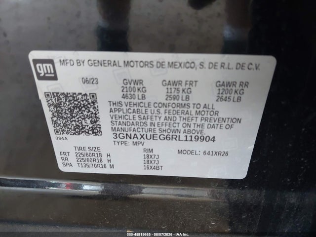 45819665 :رقم المزاد ، 3GNAXUEG6RL119904 vin ، 2024 Chevrolet Equinox Awd Lt مزاد بيع