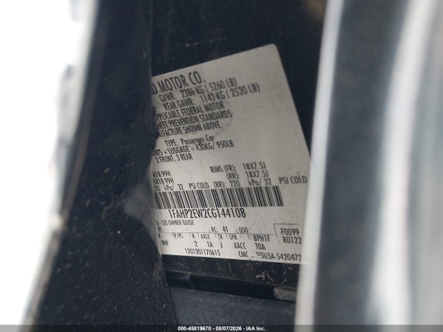 Продаж на аукціоні авто 2012 Ford Taurus Sel, vin: 1FAHP2EW2CG144108, номер лоту: 45819670