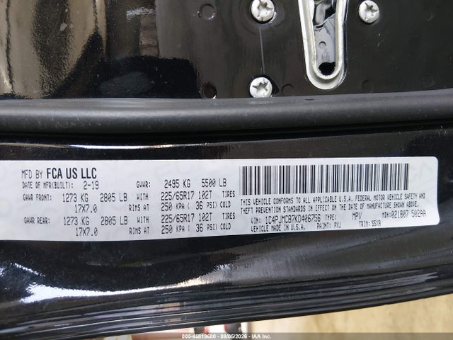 2019 Jeep Cherokee Latitude 4x4 მანქანა იყიდება აუქციონზე, vin: 1C4PJMCB7KD406756, აუქციონის ნომერი: 45819680