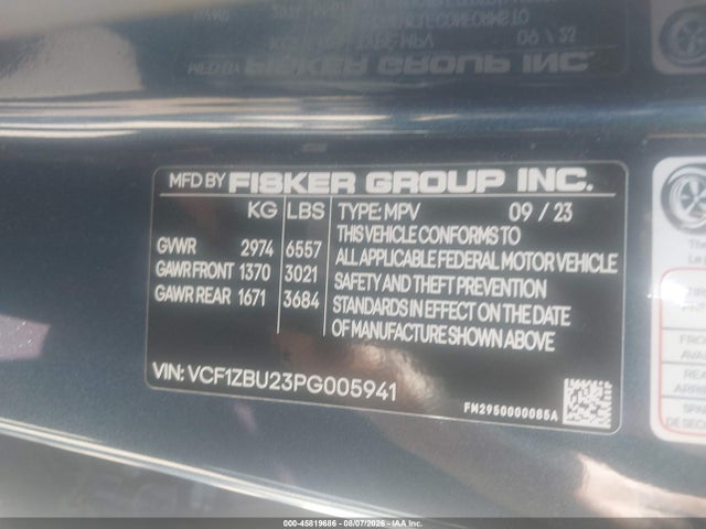 Fisker Ocean One 2023 VCF1ZBU23PG005941 Image 9