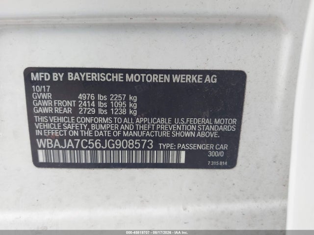 Aukcja sprzedaży 2018 Bmw 530i Xdrive, vin: WBAJA7C56JG908573, numer aukcji: 45819707