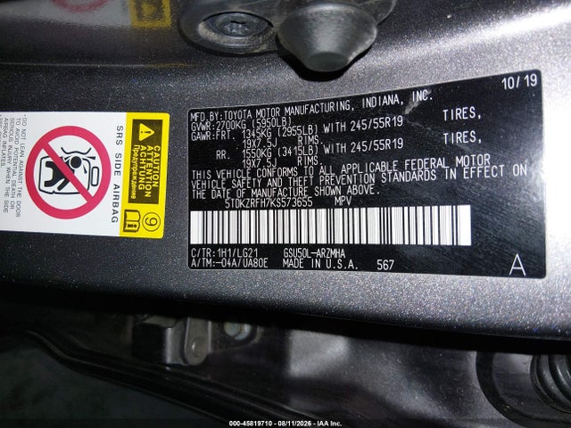 Toyota Highlander Se 2019 5TDKZRFH7KS573655 Image 9