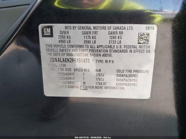 Chevrolet EQUINOX LS 2015 2GNALAEK2F6151473 Image 9