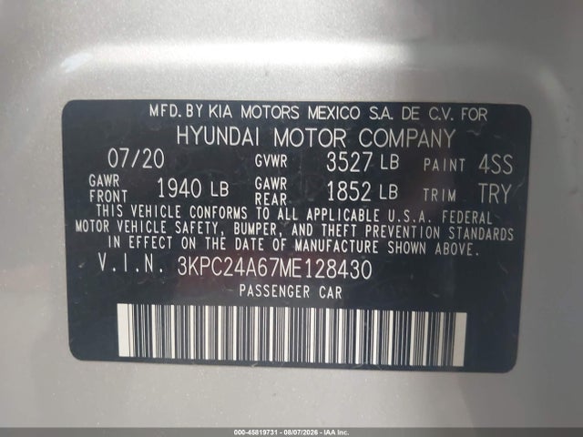2021 Hyundai Accent Se მანქანა იყიდება აუქციონზე, vin: 3KPC24A67ME128430, აუქციონის ნომერი: 45819731