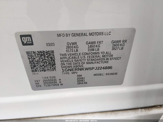 45819774 :رقم المزاد ، 1GNERNKW5PJ224886 vin ، 2023 Chevrolet Traverse Fwd High Country مزاد بيع