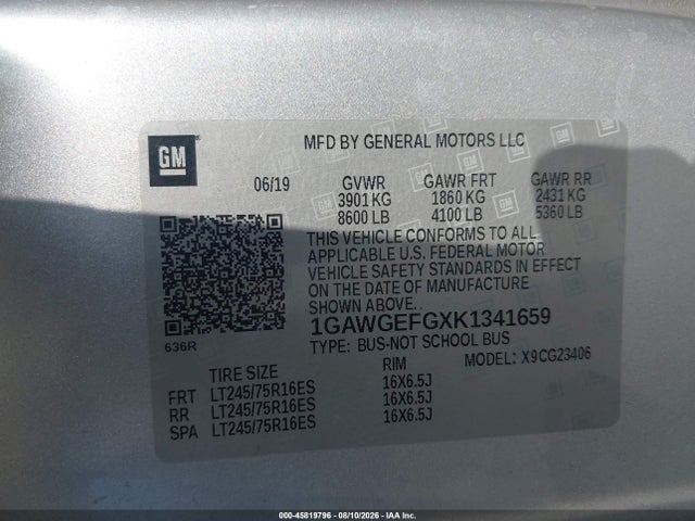 Chevrolet Express 2500 Ls 2019 1GAWGEFGXK1341659 Image 9