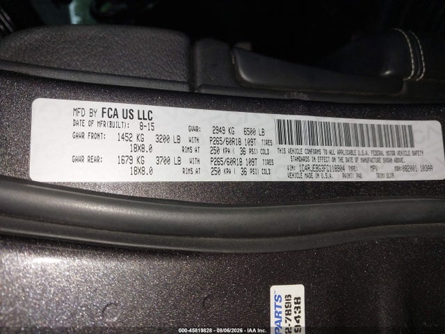 Aukcja sprzedaży 2015 Jeep Grand Cherokee Limited, vin: 1C4RJEBG3FC118904, numer aukcji: 45819828
