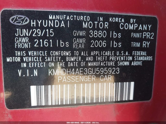 Hyundai Elantra Limited 2016 KMHDH4AE3GU595923 Image 9