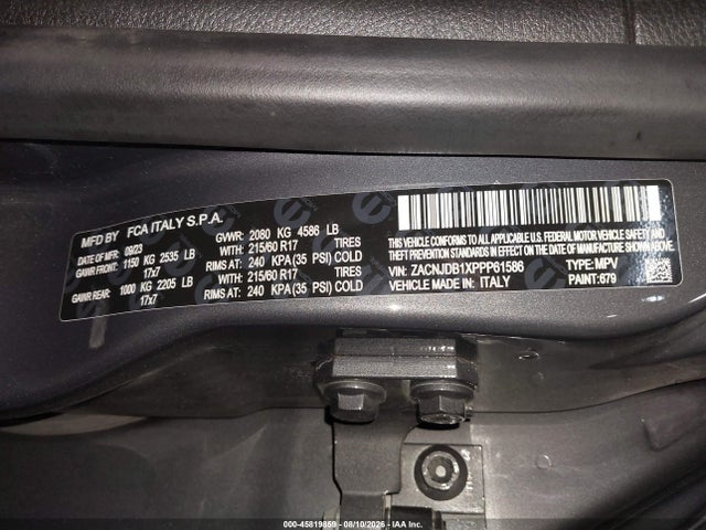 Aukcja sprzedaży 2023 Jeep Renegade Latitude, vin: ZACNJDB1XPPP61586, numer aukcji: 45819859