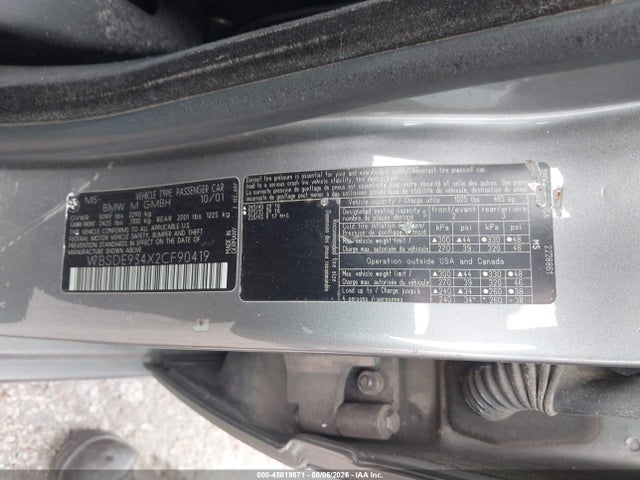 Продаж на аукціоні авто 2002 Bmw M5, vin: WBSDE934X2CF90419, номер лоту: 45819871