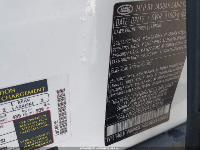 SALWV2FE7HA140216 Land Rover Range Rover Sport 5.0l V8 Supercharged Autobiography