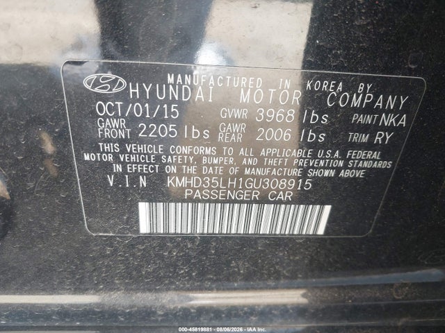 Aukcja sprzedaży 2016 Hyundai Elantra Gt, vin: KMHD35LH1GU308915, numer aukcji: 45819881