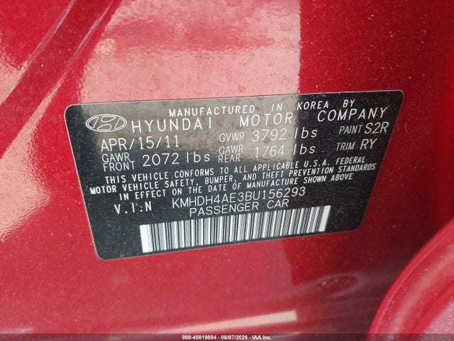 Продаж на аукціоні авто 2011 Hyundai Elantra Limited (ulsan Plant), vin: KMHDH4AE3BU156293, номер лоту: 45819884
