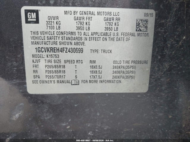 1GCVKREH4FZ430699 Chevrolet Silverado 1500 Lt