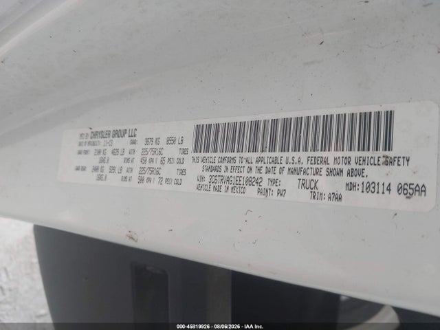 45819926 :رقم المزاد ، 3C6TRVAG1EE108242 vin ، 2014 Ram Promaster 1500 Low Roof مزاد بيع