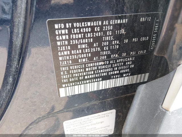 45819942 :رقم المزاد ، WVGBV7AXXDW536600 vin ، 2013 Volkswagen Tiguan Se مزاد بيع
