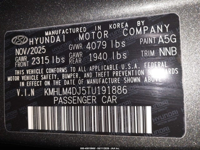 Aukcja sprzedaży 2026 Hyundai Elantra Hybrid Blue, vin: KMHLM4DJ5TU191886, numer aukcji: 45819968