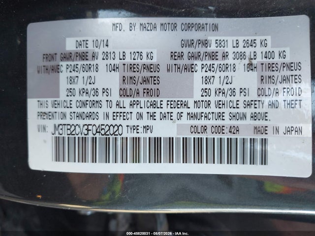 Mazda Cx-9 Touring 2015 JM3TB2CV3F0452020 Image 9