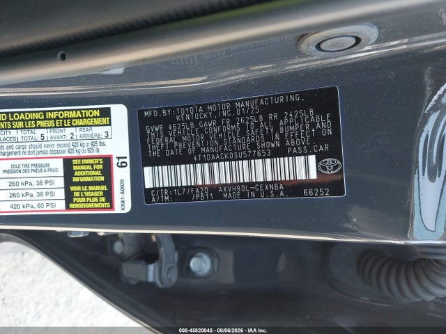Aukcja sprzedaży 2025 Toyota Camry Le, vin: 4T1DAACK0SU577653, numer aukcji: 45820048