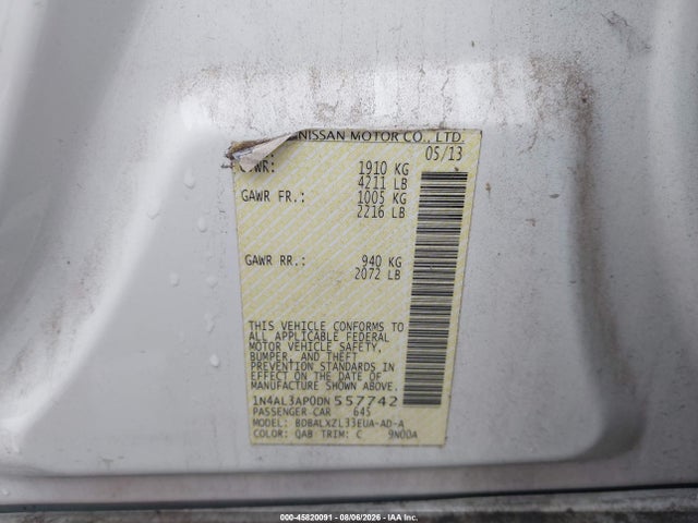 Продаж на аукціоні авто 2013 Nissan Altima 2.5 Sl, vin: 1N4AL3AP0DN557742, номер лоту: 45820091