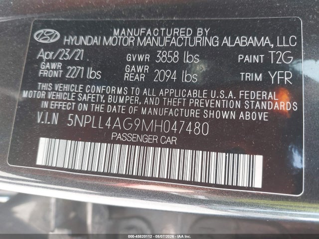 Продаж на аукціоні авто 2021 Hyundai Elantra Se, vin: 5NPLL4AG9MH047480, номер лоту: 45820112